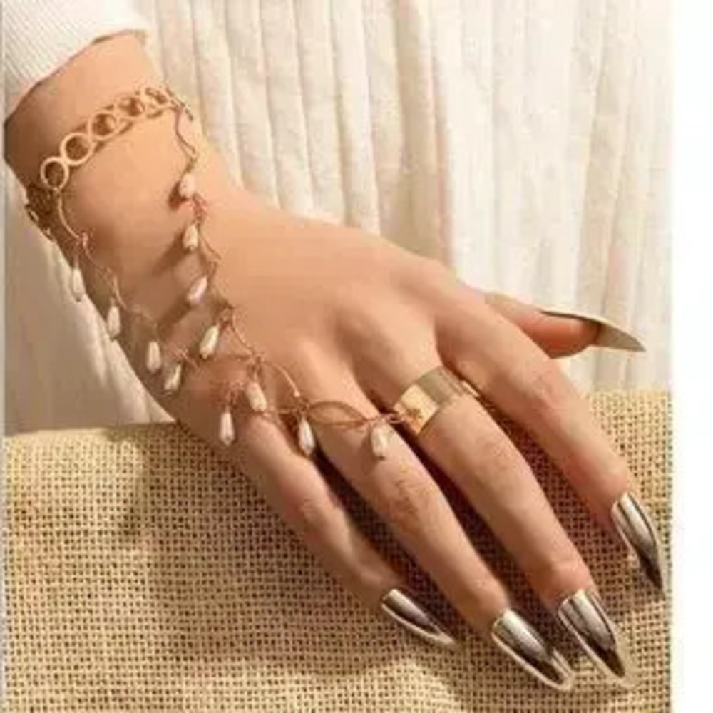 Chain Decor Mittens Bracelet Ring faux pearl